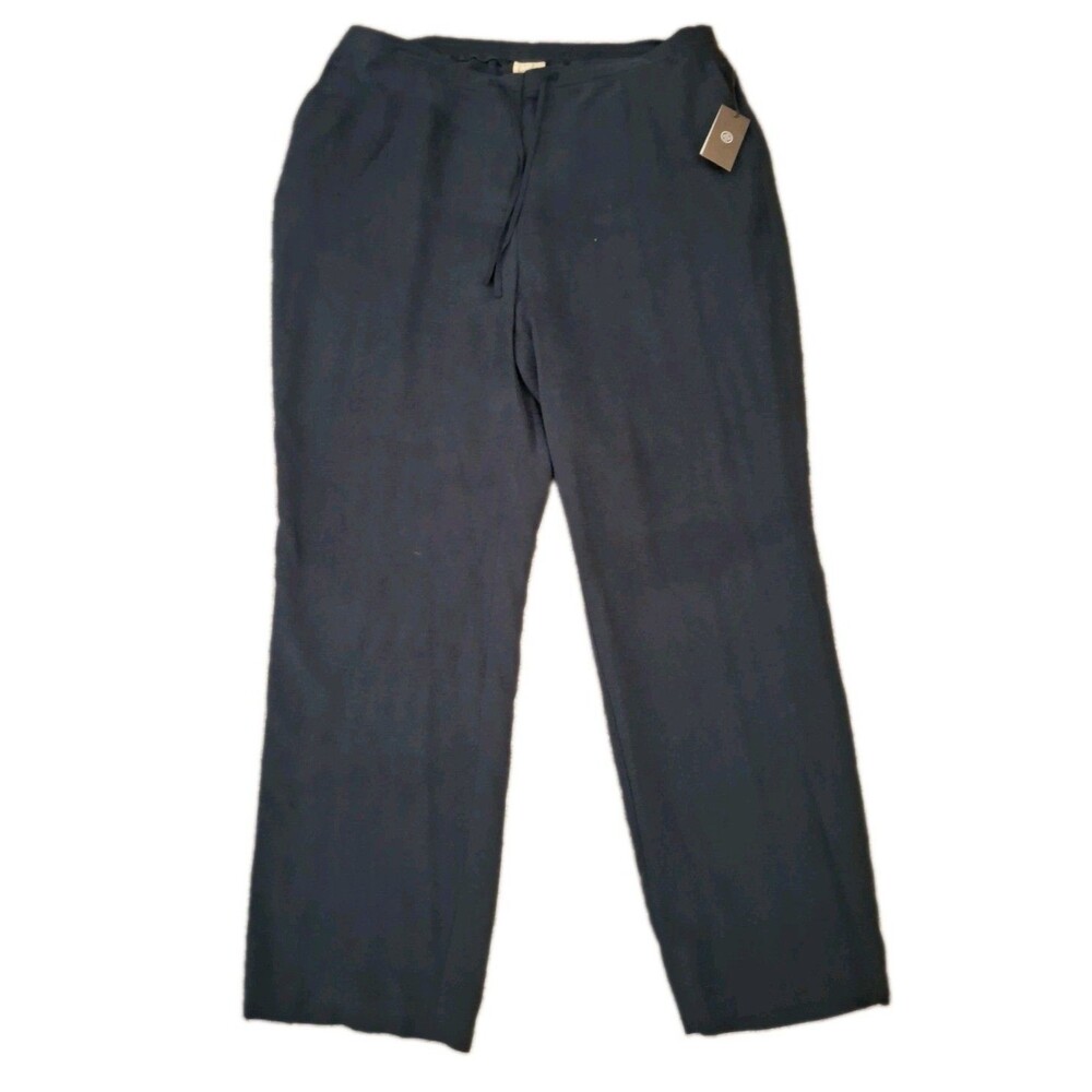 Caslon 100% Silk Pants Slacks Sz 16W Stretch Waist Black Drawstring Quiet Luxury